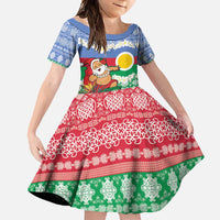 Personalised Shefa Joyeux Noel Family Matching Short Sleeve Bodycon Dress and Hawaiian Shirt Proud To Be a Ni-Van Sand Drawing Art LT9 Daughter's Dress Blue - Polynesian Pride