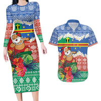 Personalised Tafea Joyeux Noel Couples Matching Long Sleeve Bodycon Dress and Hawaiian Shirt Proud To Be a Ni-Van Sand Drawing Art LT9 Blue - Polynesian Pride