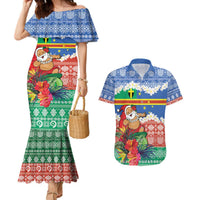 Personalised Tafea Joyeux Noel Couples Matching Mermaid Dress and Hawaiian Shirt Proud To Be a Ni-Van Sand Drawing Art LT9 Blue - Polynesian Pride