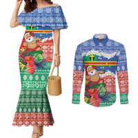 Personalised Tafea Joyeux Noel Couples Matching Mermaid Dress and Long Sleeve Button Shirt Proud To Be a Ni-Van Sand Drawing Art LT9 Blue - Polynesian Pride