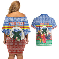 Personalised Tafea Joyeux Noel Couples Matching Off Shoulder Short Dress and Hawaiian Shirt Proud To Be a Ni-Van Sand Drawing Art LT9 - Polynesian Pride
