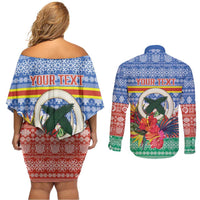 Personalised Tafea Joyeux Noel Couples Matching Off Shoulder Short Dress and Long Sleeve Button Shirt Proud To Be a Ni-Van Sand Drawing Art LT9 - Polynesian Pride