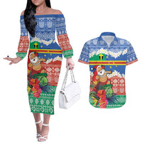 Personalised Tafea Joyeux Noel Couples Matching Off The Shoulder Long Sleeve Dress and Hawaiian Shirt Proud To Be a Ni-Van Sand Drawing Art LT9 Blue - Polynesian Pride