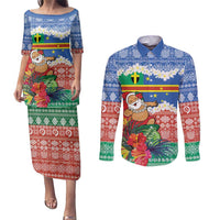 Personalised Tafea Joyeux Noel Couples Matching Puletasi and Long Sleeve Button Shirt Proud To Be a Ni-Van Sand Drawing Art LT9 Blue - Polynesian Pride