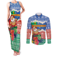 Personalised Tafea Joyeux Noel Couples Matching Tank Maxi Dress and Long Sleeve Button Shirt Proud To Be a Ni-Van Sand Drawing Art LT9 Blue - Polynesian Pride