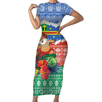 Personalised Tafea Joyeux Noel Short Sleeve Bodycon Dress Proud To Be a Ni-Van Sand Drawing Art LT9 Long Dress Blue - Polynesian Pride