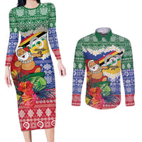 Personalised Torba Joyeux Noel Couples Matching Long Sleeve Bodycon Dress and Long Sleeve Button Shirt Proud To Be a Ni-Van Sand Drawing Art LT9 Green - Polynesian Pride