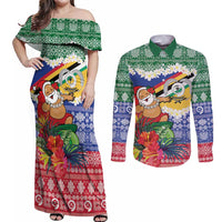 Personalised Torba Joyeux Noel Couples Matching Off Shoulder Maxi Dress and Long Sleeve Button Shirt Proud To Be a Ni-Van Sand Drawing Art LT9 Green - Polynesian Pride