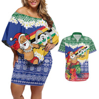 Personalised Torba Joyeux Noel Couples Matching Off Shoulder Short Dress and Hawaiian Shirt Proud To Be a Ni-Van Sand Drawing Art LT9 Green - Polynesian Pride