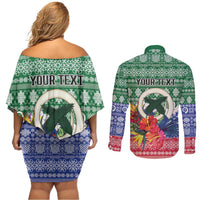 Personalised Torba Joyeux Noel Couples Matching Off Shoulder Short Dress and Long Sleeve Button Shirt Proud To Be a Ni-Van Sand Drawing Art LT9 - Polynesian Pride