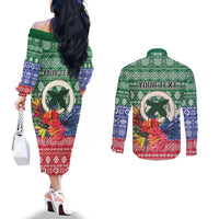 Personalised Torba Joyeux Noel Couples Matching Off The Shoulder Long Sleeve Dress and Long Sleeve Button Shirt Proud To Be a Ni-Van Sand Drawing Art LT9 - Polynesian Pride