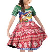 Personalised Torba Joyeux Noel Family Matching Off Shoulder Short Dress and Hawaiian Shirt Proud To Be a Ni-Van Sand Drawing Art LT9 Daughter's Dress Green - Polynesian Pride