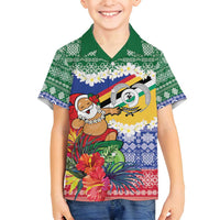 Personalised Torba Joyeux Noel Family Matching Puletasi and Hawaiian Shirt Proud To Be a Ni-Van Sand Drawing Art LT9 Son's Shirt Green - Polynesian Pride