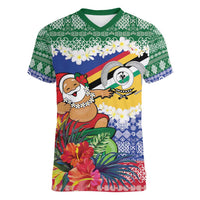 Personalised Torba Joyeux Noel Women V-Neck T-Shirt Proud To Be a Ni-Van Sand Drawing Art LT9 Female Green - Polynesian Pride