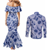 Mokihana Maile Ilima Leis Paniolo Palaka Couples Matching Mermaid Dress and Long Sleeve Button Shirt Hawaiian Polu Spirit LT9 - Polynesian Pride