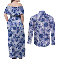 Mokihana Maile Ilima Leis Paniolo Palaka Couples Matching Off Shoulder Maxi Dress and Long Sleeve Button Shirt Hawaiian Polu Spirit LT9 - Polynesian Pride