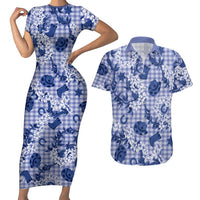 Mokihana Maile Ilima Leis Paniolo Palaka Couples Matching Short Sleeve Bodycon Dress and Hawaiian Shirt Hawaiian Polu Spirit LT9 Blue - Polynesian Pride
