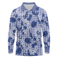 Mokihana Maile Ilima Leis Paniolo Palaka Long Sleeve Polo Shirt Hawaiian Polu Spirit LT9 Blue - Polynesian Pride