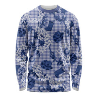 Mokihana Maile Ilima Leis Paniolo Palaka Long Sleeve Shirt Hawaiian Polu Spirit LT9 Unisex Blue - Polynesian Pride