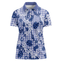 Mokihana Maile Ilima Leis Paniolo Palaka Women Polo Shirt Hawaiian Polu Spirit LT9 Female Blue - Polynesian Pride