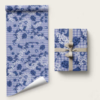 Mokihana Maile Ilima Leis Paniolo Palaka Wrapping Paper Hawaiian Polu Spirit LT9 58" × 23" Blue - Polynesian Pride