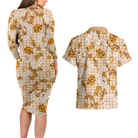 Mokihana Maile Ilima Leis Paniolo Palaka Couples Matching Long Sleeve Bodycon Dress and Hawaiian Shirt Hawaiian Kula Spirit LT9 - Polynesian Pride
