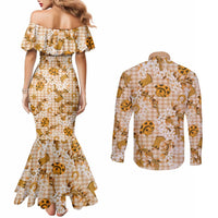 Mokihana Maile Ilima Leis Paniolo Palaka Couples Matching Mermaid Dress and Long Sleeve Button Shirt Hawaiian Kula Spirit LT9 - Polynesian Pride