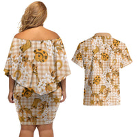 Mokihana Maile Ilima Leis Paniolo Palaka Couples Matching Off Shoulder Short Dress and Hawaiian Shirt Hawaiian Kula Spirit LT9 - Polynesian Pride