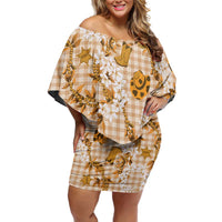 Mokihana Maile Ilima Leis Paniolo Palaka Family Matching Off Shoulder Short Dress and Hawaiian Shirt Hawaiian Kula Spirit LT9 Gold - Polynesian Pride