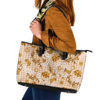 Mokihana Maile Ilima Leis Paniolo Palaka Leather Tote Bag Hawaiian Kula Spirit LT9 Gold - Polynesian Pride