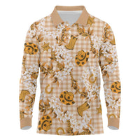 Mokihana Maile Ilima Leis Paniolo Palaka Long Sleeve Polo Shirt Hawaiian Kula Spirit LT9 Gold - Polynesian Pride