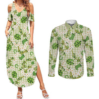 Mokihana Maile Ilima Leis Paniolo Palaka Couples Matching Summer Maxi Dress and Long Sleeve Button Shirt Hawaiian Omaomo Ala Spirit LT9 Green - Polynesian Pride