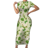 Mokihana Maile Ilima Leis Paniolo Palaka Family Matching Short Sleeve Bodycon Dress and Hawaiian Shirt Hawaiian Omaomo Ala Spirit LT9 Green - Polynesian Pride