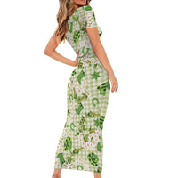 Mokihana Maile Ilima Leis Paniolo Palaka Short Sleeve Bodycon Dress Hawaiian Omaomo Ala Spirit LT9 - Polynesian Pride