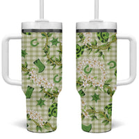 Mokihana Maile Ilima Leis Paniolo Palaka Tumbler With Handle Hawaiian Omaomo Ala Spirit LT9 One Size: 40 oz Green - Polynesian Pride