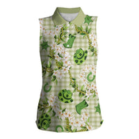 Mokihana Maile Ilima Leis Paniolo Palaka Women Sleeveless Polo Shirt Hawaiian Omaomo Ala Spirit LT9 Female Green - Polynesian Pride