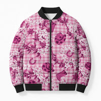 Mokihana Maile Ilima Leis Paniolo Palaka Bomber Puffer Jacket Hawaiian Omaomo Ulaula Spirit - Polynesian Pride