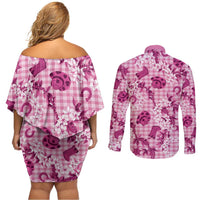 Mokihana Maile Ilima Leis Paniolo Palaka Couples Matching Off Shoulder Short Dress and Long Sleeve Button Shirt Hawaiian Omaomo Ulaula Spirit LT9 - Polynesian Pride