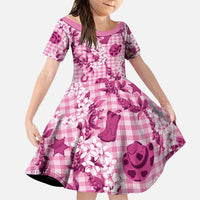 Mokihana Maile Ilima Leis Paniolo Palaka Family Matching Short Sleeve Bodycon Dress and Hawaiian Shirt Hawaiian Omaomo Ulaula Spirit LT9 Daughter's Dress Pink - Polynesian Pride