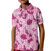 Mokihana Maile Ilima Leis Paniolo Palaka Kid Polo Shirt Hawaiian Omaomo Ulaula Spirit LT9 Kid Pink - Polynesian Pride
