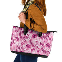 Mokihana Maile Ilima Leis Paniolo Palaka Leather Tote Bag Hawaiian Omaomo Ulaula Spirit LT9 Pink - Polynesian Pride