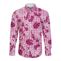Mokihana Maile Ilima Leis Paniolo Palaka Long Sleeve Button Shirt Hawaiian Omaomo Ulaula Spirit LT9 Unisex Pink - Polynesian Pride