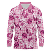 Mokihana Maile Ilima Leis Paniolo Palaka Long Sleeve Polo Shirt Hawaiian Omaomo Ulaula Spirit LT9 Pink - Polynesian Pride