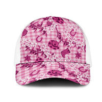 Mokihana Maile Ilima Leis Paniolo Palaka Mesh Trucker Cap Hawaiian Omaomo Ulaula Spirit LT9 One Size White Pink - Polynesian Pride