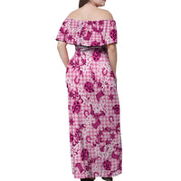 Mokihana Maile Ilima Leis Paniolo Palaka Off Shoulder Maxi Dress Hawaiian Omaomo Ulaula Spirit LT9 - Polynesian Pride