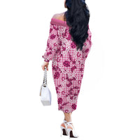 Mokihana Maile Ilima Leis Paniolo Palaka Off The Shoulder Long Sleeve Dress Hawaiian Omaomo Ulaula Spirit LT9 - Polynesian Pride