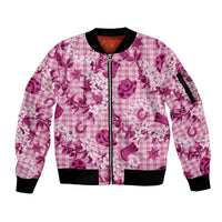 Mokihana Maile Ilima Leis Paniolo Palaka Sleeve Zip Bomber Jacket Hawaiian Omaomo Ulaula Spirit LT9 Unisex Pink - Polynesian Pride