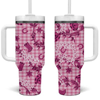 Mokihana Maile Ilima Leis Paniolo Palaka Tumbler With Handle Hawaiian Omaomo Ulaula Spirit LT9 One Size: 40 oz Pink - Polynesian Pride