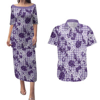 Mokihana Maile Ilima Leis Paniolo Palaka Couples Matching Puletasi and Hawaiian Shirt Hawaiian Poni Spirit LT9 Purple - Polynesian Pride