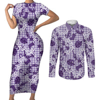 Mokihana Maile Ilima Leis Paniolo Palaka Couples Matching Short Sleeve Bodycon Dress and Long Sleeve Button Shirt Hawaiian Poni Spirit LT9 Purple - Polynesian Pride